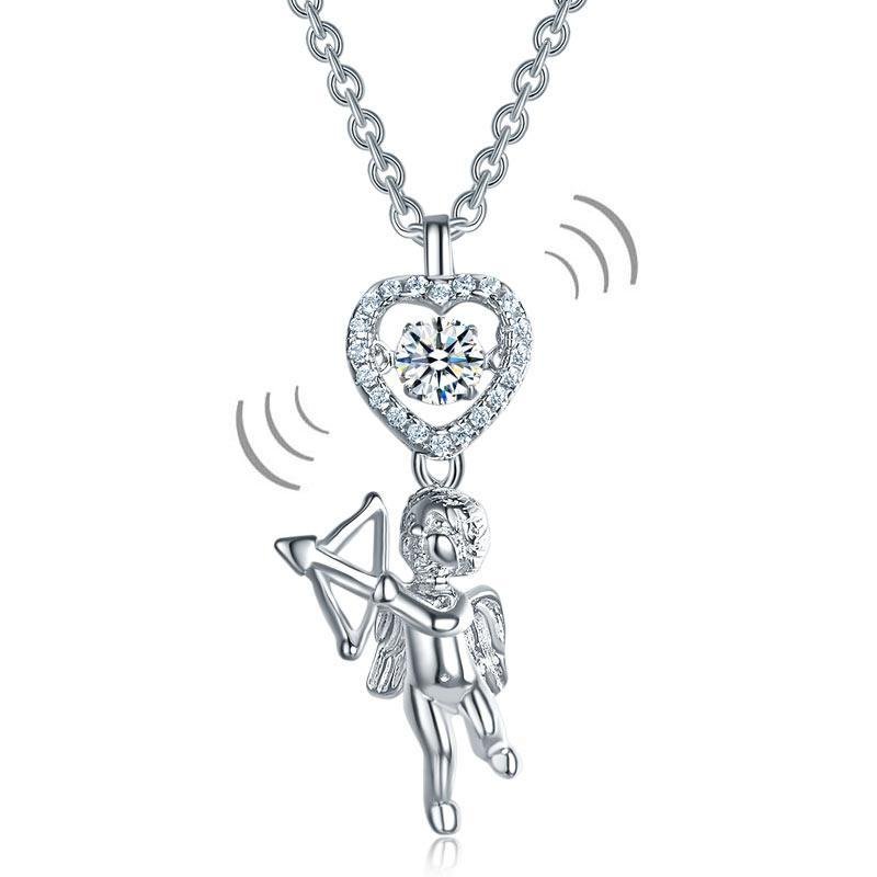 Love Angel Heart Dancing Stone Kids Girl Pendant Necklace