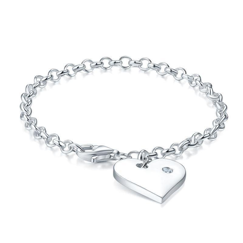 Kids Girl Solid 925 Sterling Silver Dangle Heart Bracelet