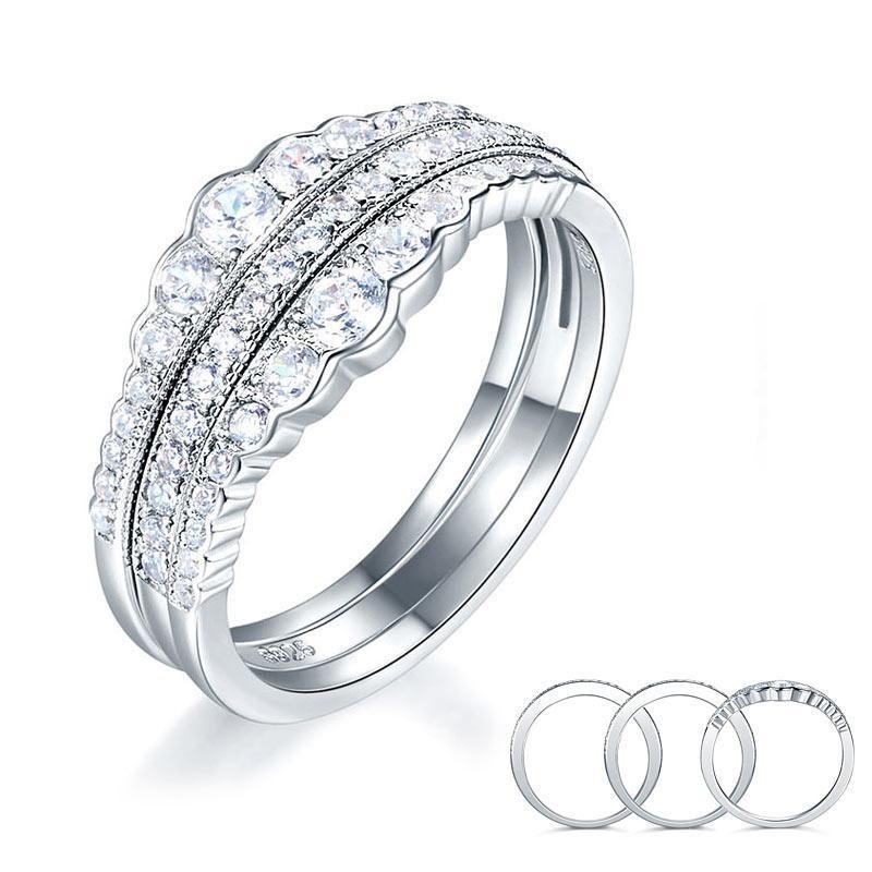 Solid 925 Sterling Silver Ring Set 3-Pieces