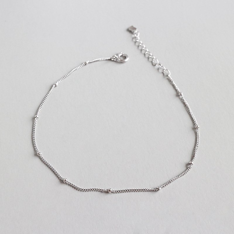 Mini Beads Curb Chain 925 Sterling Silver Anklet