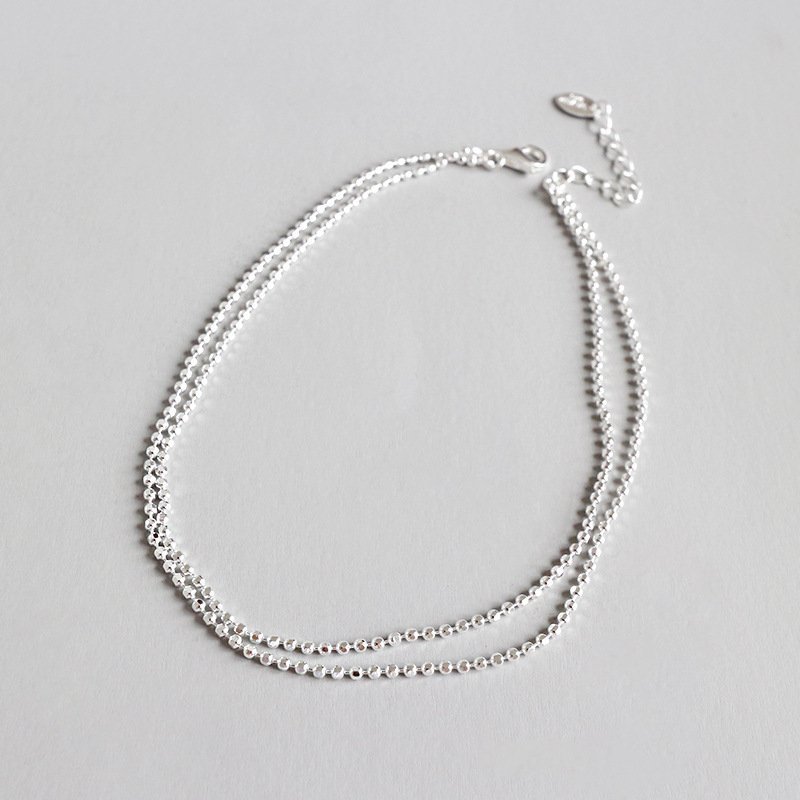 Bead Chain Double Layers 925 Sterling Silver Anklet