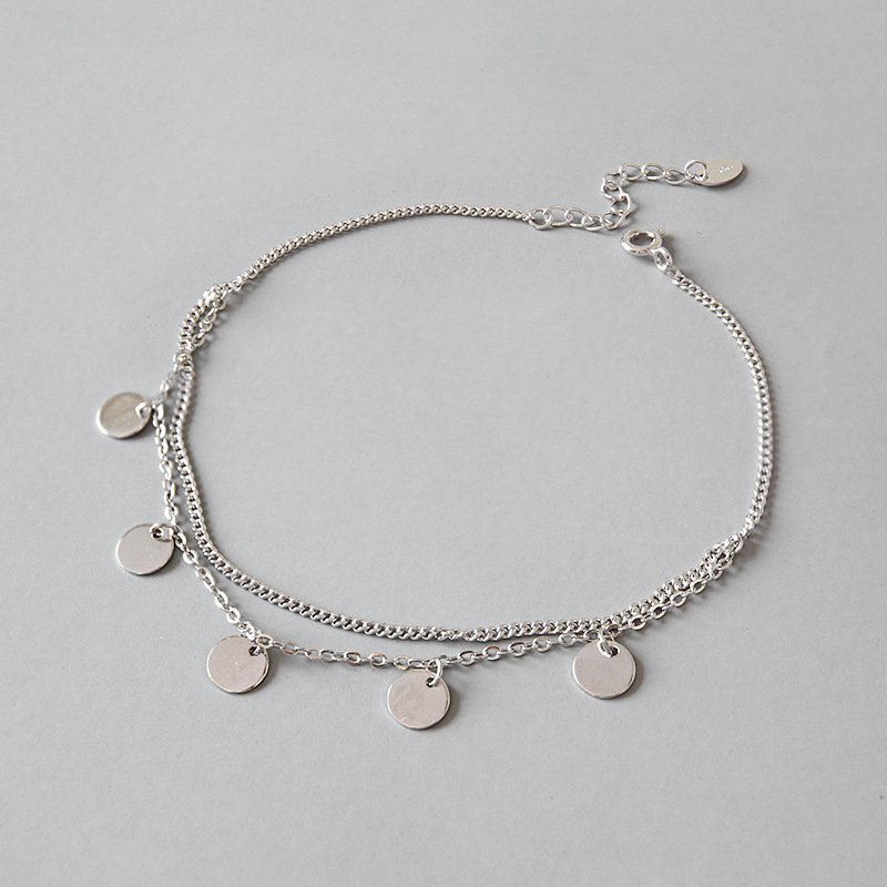 Double Layer Sequins 925 Sterling Silver Anklet