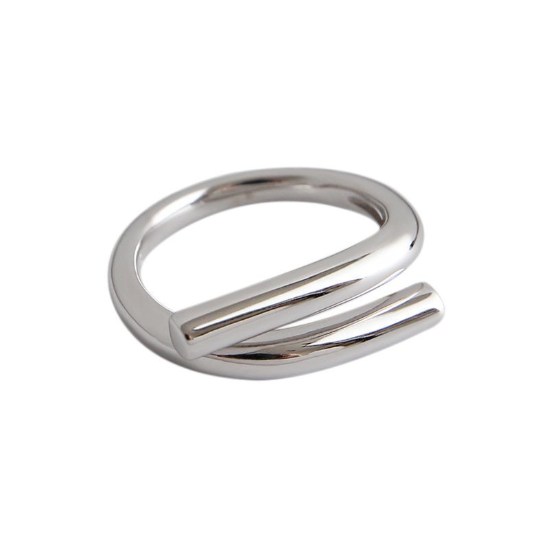 Minimalist Lines Cross Simple 925 Sterling Silver Adjustable Ring