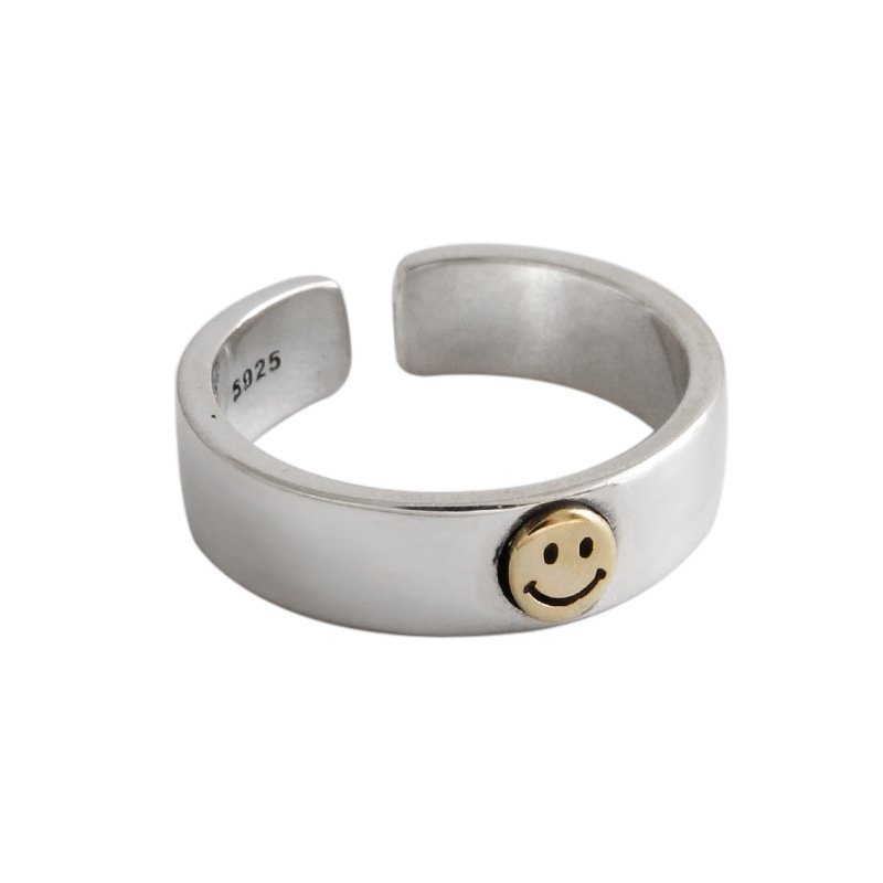 Vintage Smile Face 925 Sterling Silver Adjustable Ring