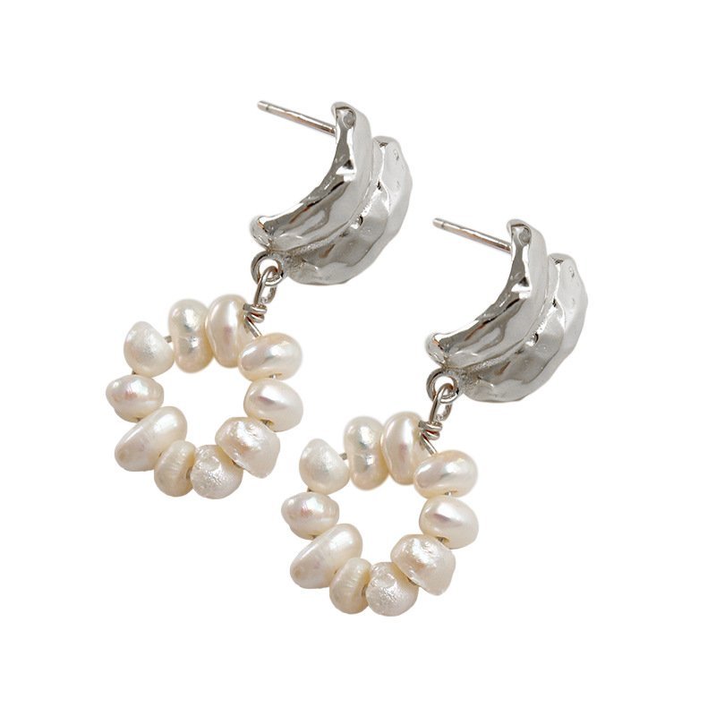Elegant Irregular Natural Pearls 925 Sterling Silver Dangling Earrings