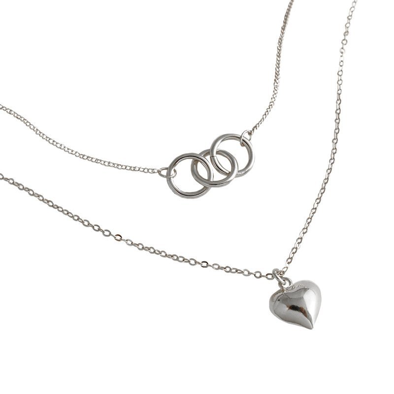 Double Circles Heart Love 925 Sterling Silver Necklace