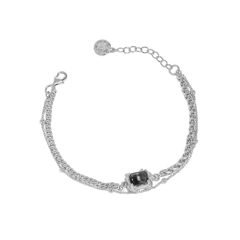 Classic Created Tourmaline Double Layer 925 Sterling Silver Bracelet